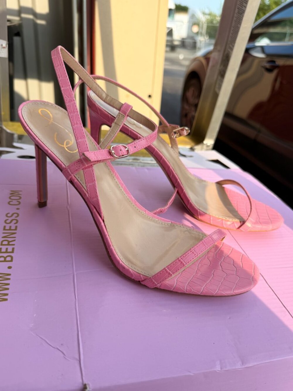 Pink Croc Embossed Strappy Stiletto Sandals Size 9.5